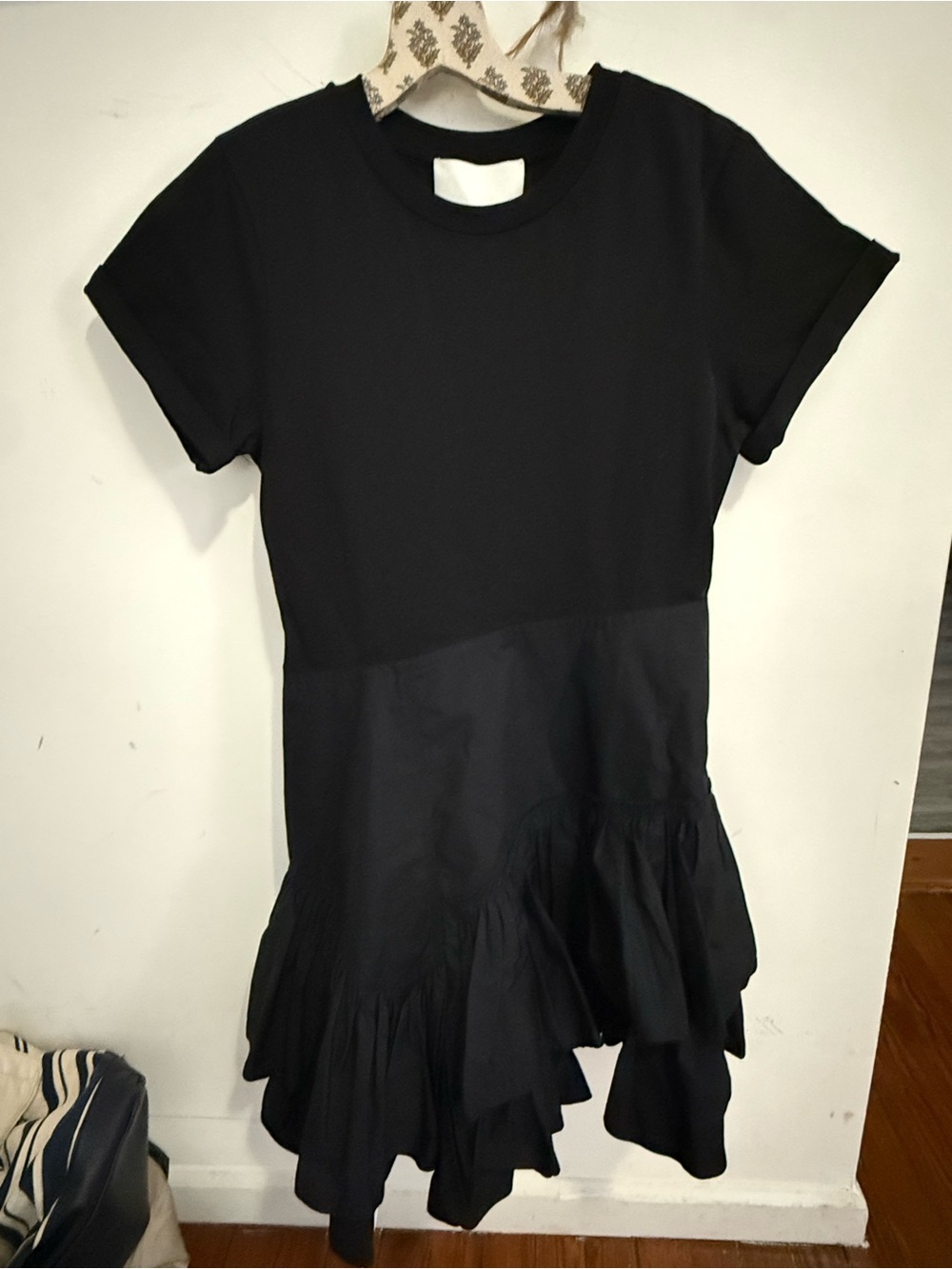 NWT 3.1 Phillip Lim Flamenco T-Shirt Dress 4 Black Cotton Jersey Poplin $450